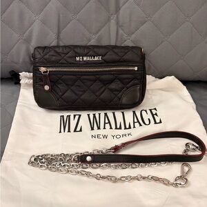 MZ Wallace Black Quilted Clutch with Chain Strap